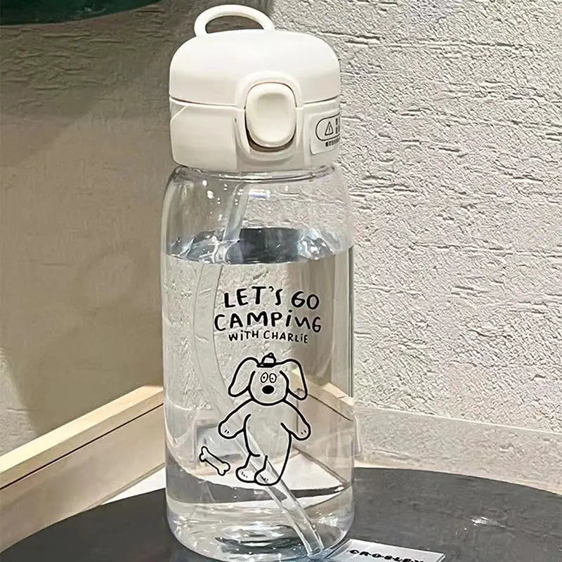Plastic Water Bottle With Straw Large Capacity Portable Drop Resistant Cartoon Ice Suction Cup For Kids And Adults