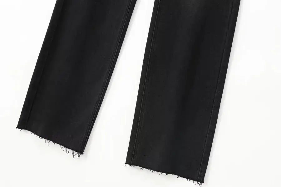 ETJ Wide Leg High Waist Jeans Women Five Pocket Washed And Comfortable