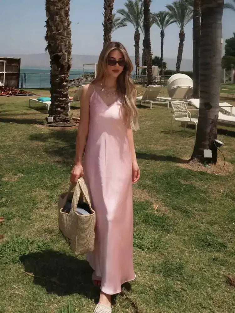 HH Women Summer Yellow V Neck Sling Dress Lightweight Sleeveless Maxi For Effortless Elegance