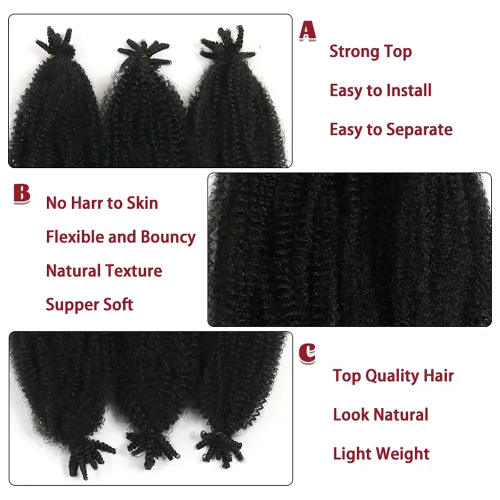 Simples Market Afro twist Marley crochet braiding hair, 22in, pre-separated synthetic, black, three bundles