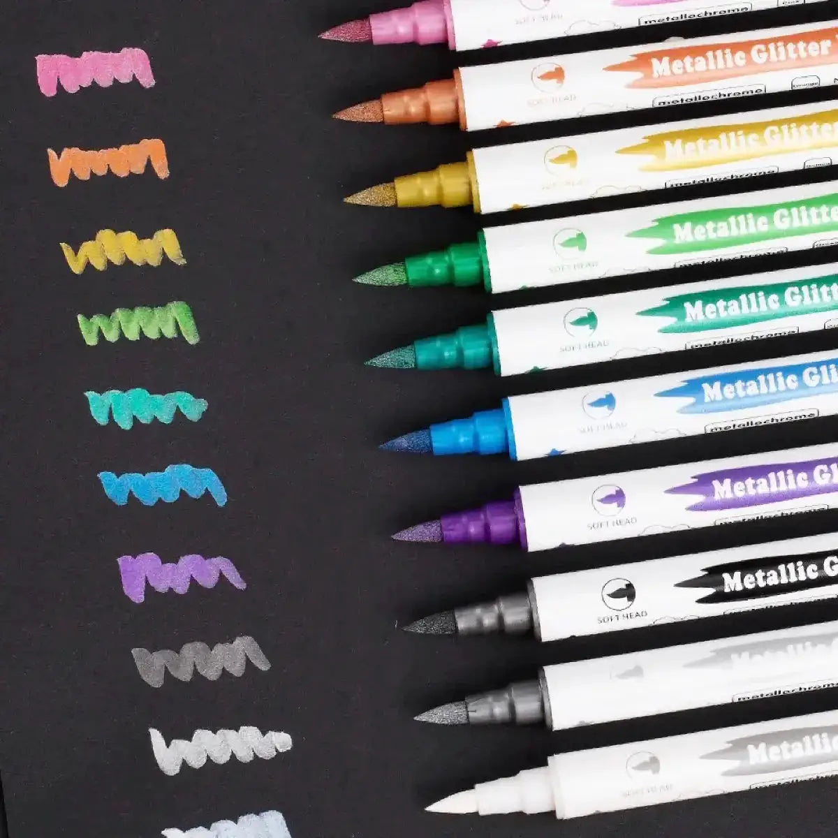 Simples Market 10pc metallic dual-tip marker pen set with brush and fine nibs in assorted colors