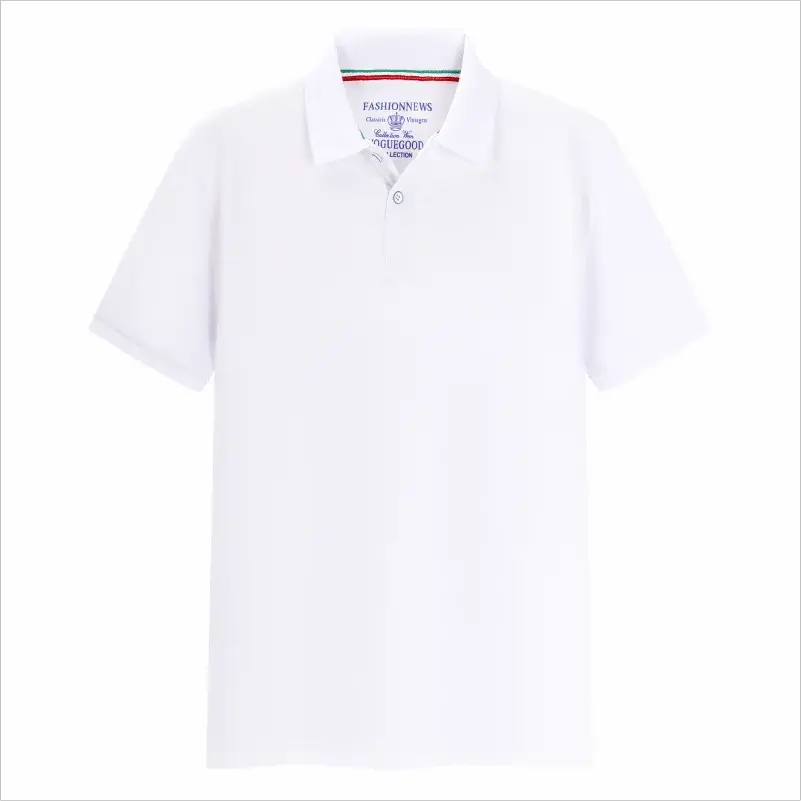 Unisex white polo shirt with short sleeves and classic polo collar.