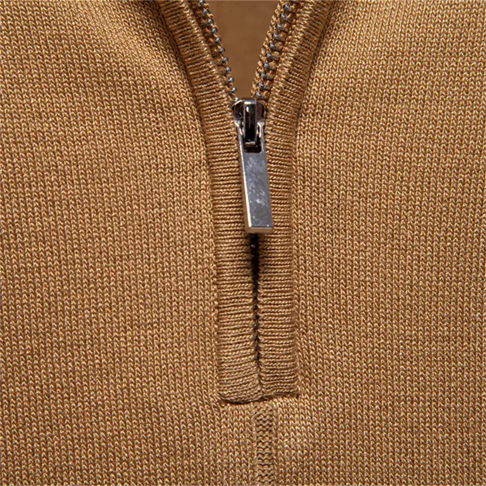 AIOPESON men's solid color sport zipper polo shirt by Simples Market in brown knit fabric