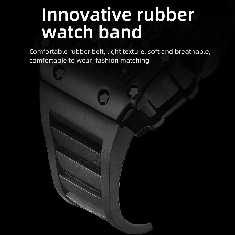 Large Dial Square Luminous Quartz Watch For Men Waterproof Sport Timepiece With Durable Alloy Case Rubber Strap