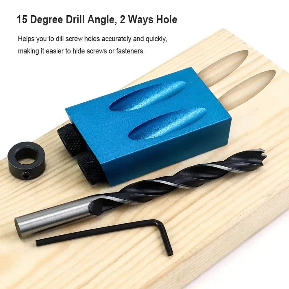 Woodworking Oblique Pocket Hole Locator Jig Kit 15 Degree Angle Drill Guide Set Hole Puncher Drill Bits