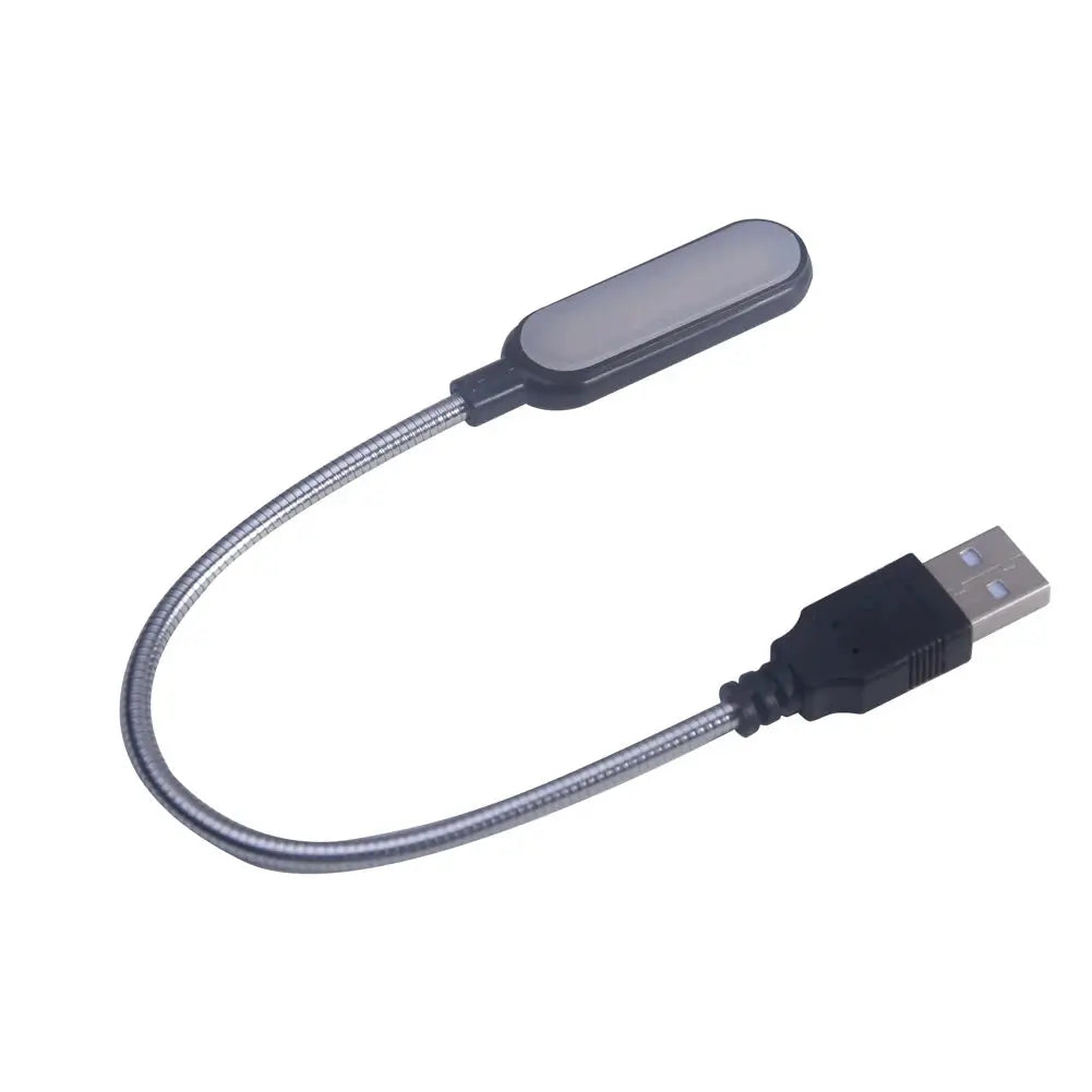 Portable USB book light with silver flexible gooseneck and USB plug