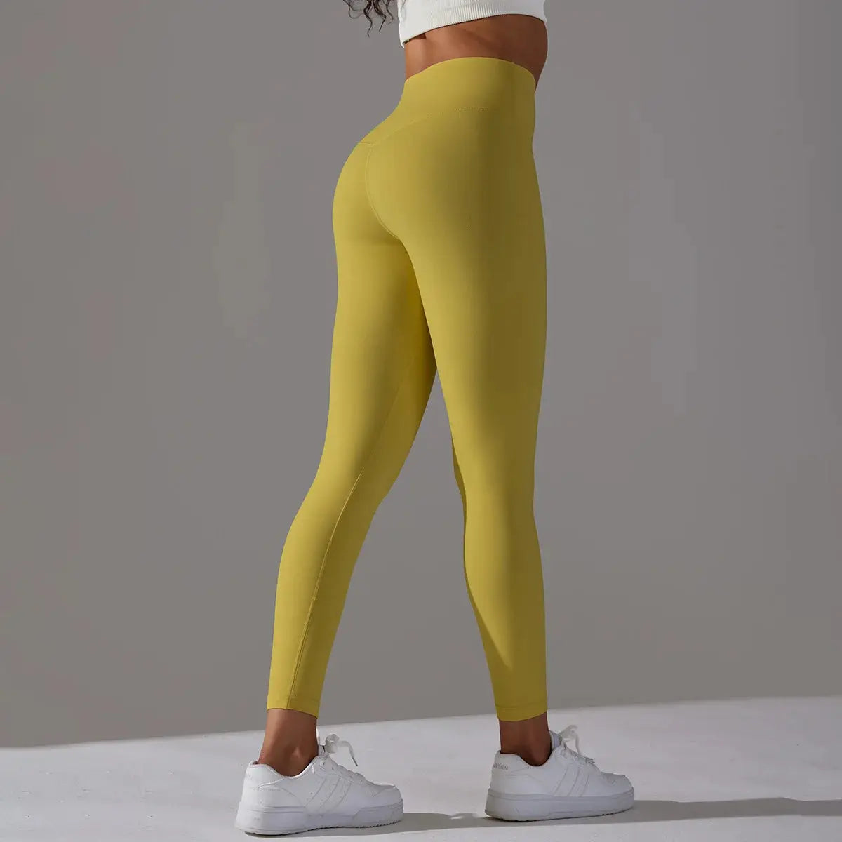 High-waist naked-feeling leggings for women, yellow fitness yoga tights