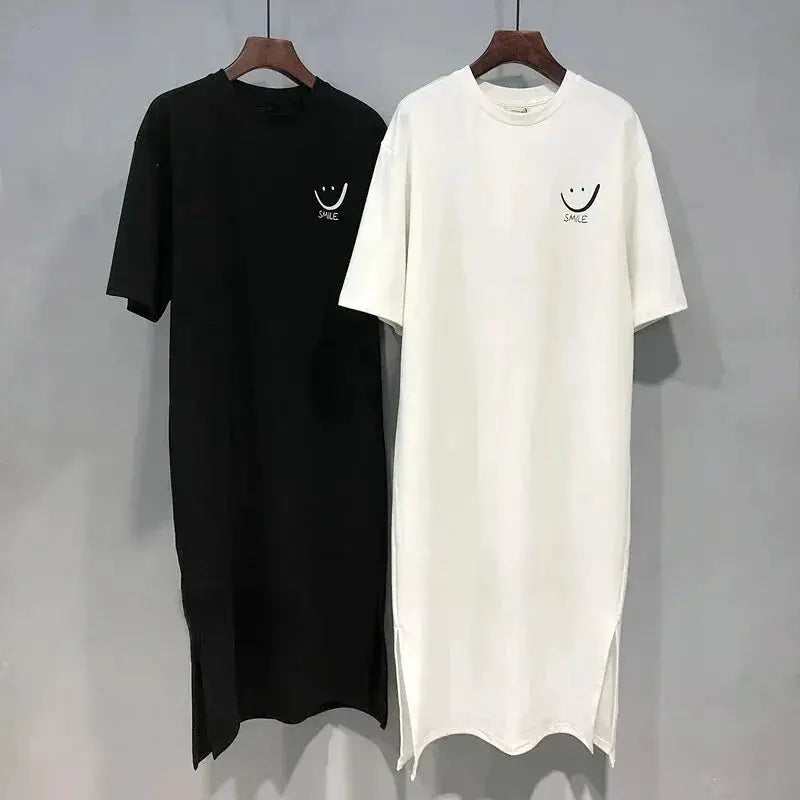 Brand Womens Summer Short Sleeve T Shirt Dress Loose Over The Knee Length Lightweight Stretch Polyester Casual Everyday