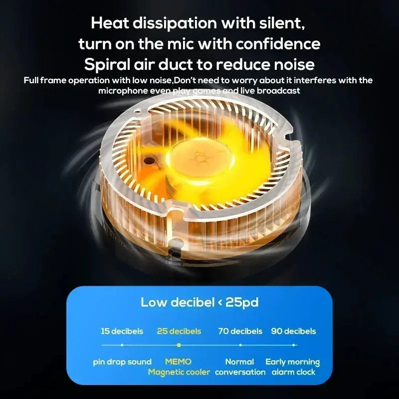 Universal mobile phone cooler CX08 2-in-1 with magnetic back clip; circular orange semiconductor fan