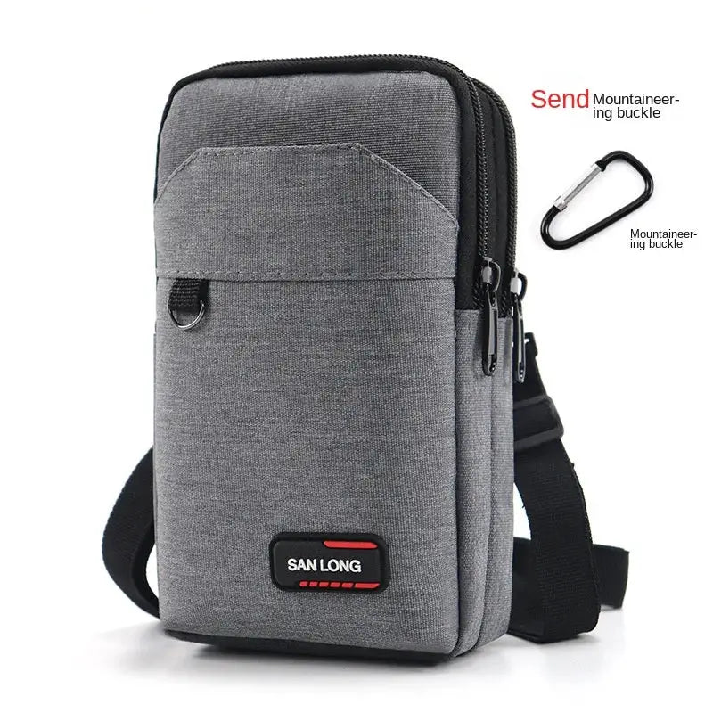 Grey tactical waist bag SAN LONG crossbody with phone pocket and carabiner