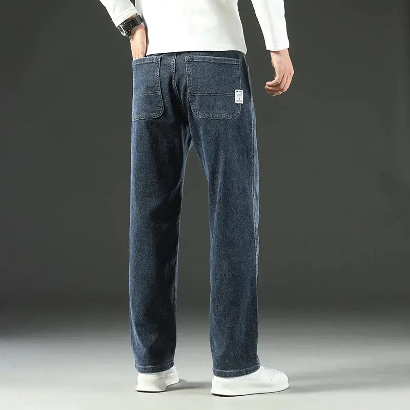 Mens Spring Autumn Jeans Loose Fit Straight Leg Business Casual
