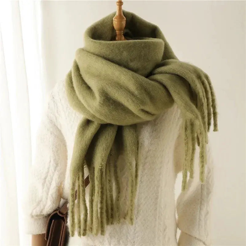 Luxurious Faux Cashmere Winter Scarf for Women Thick Soft Warm Wrap with Tassels