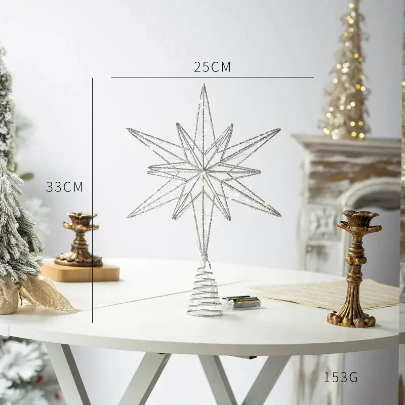 Gold Christmas Tree Topper Star With LED String Lights Ornament For Home Decor Party Festive New Year
