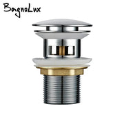Pop-up bathroom sink drain stopper by Bagnolux, chrome finish with brass flange for vessel sink Lavatory vanity.