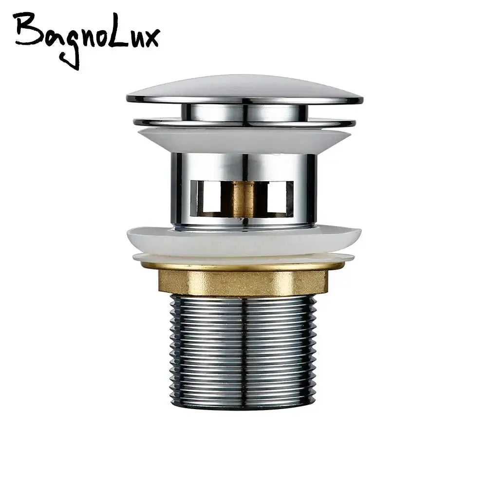 Pop-up bathroom sink drain stopper by Bagnolux, chrome finish with brass flange for vessel sink Lavatory vanity.