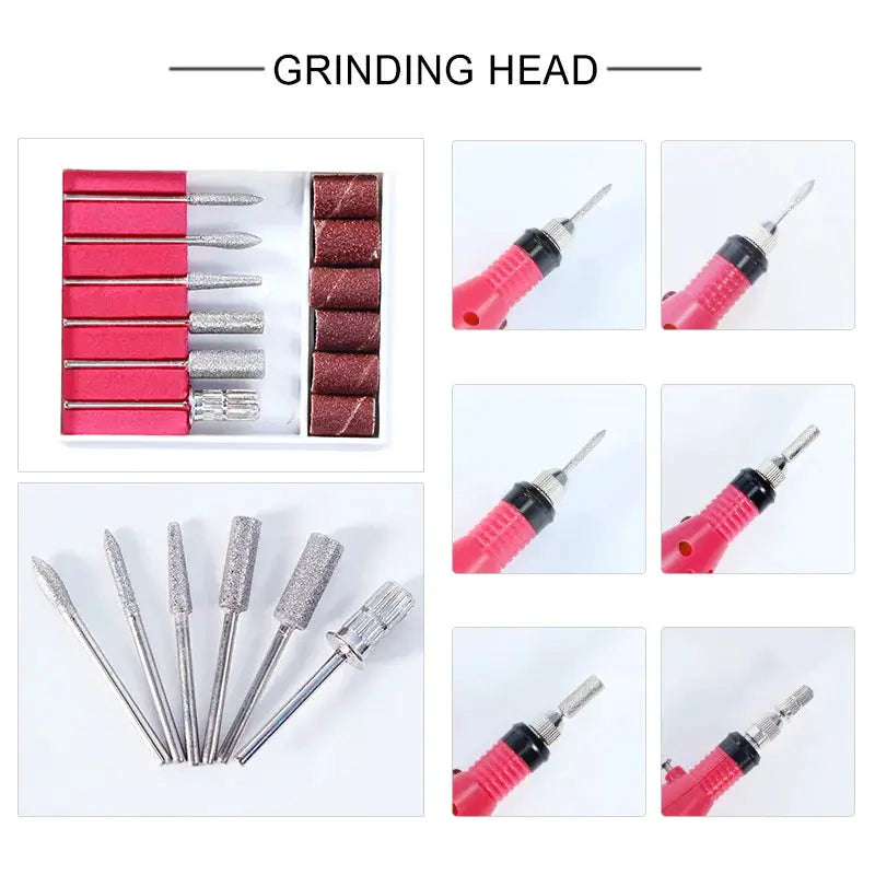 Simples Market gel nail drill bit set with pink handheld drill and assorted sanding bits