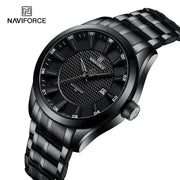 NAVIFORCE men's watch with black stainless steel strap, date display and water resistant.