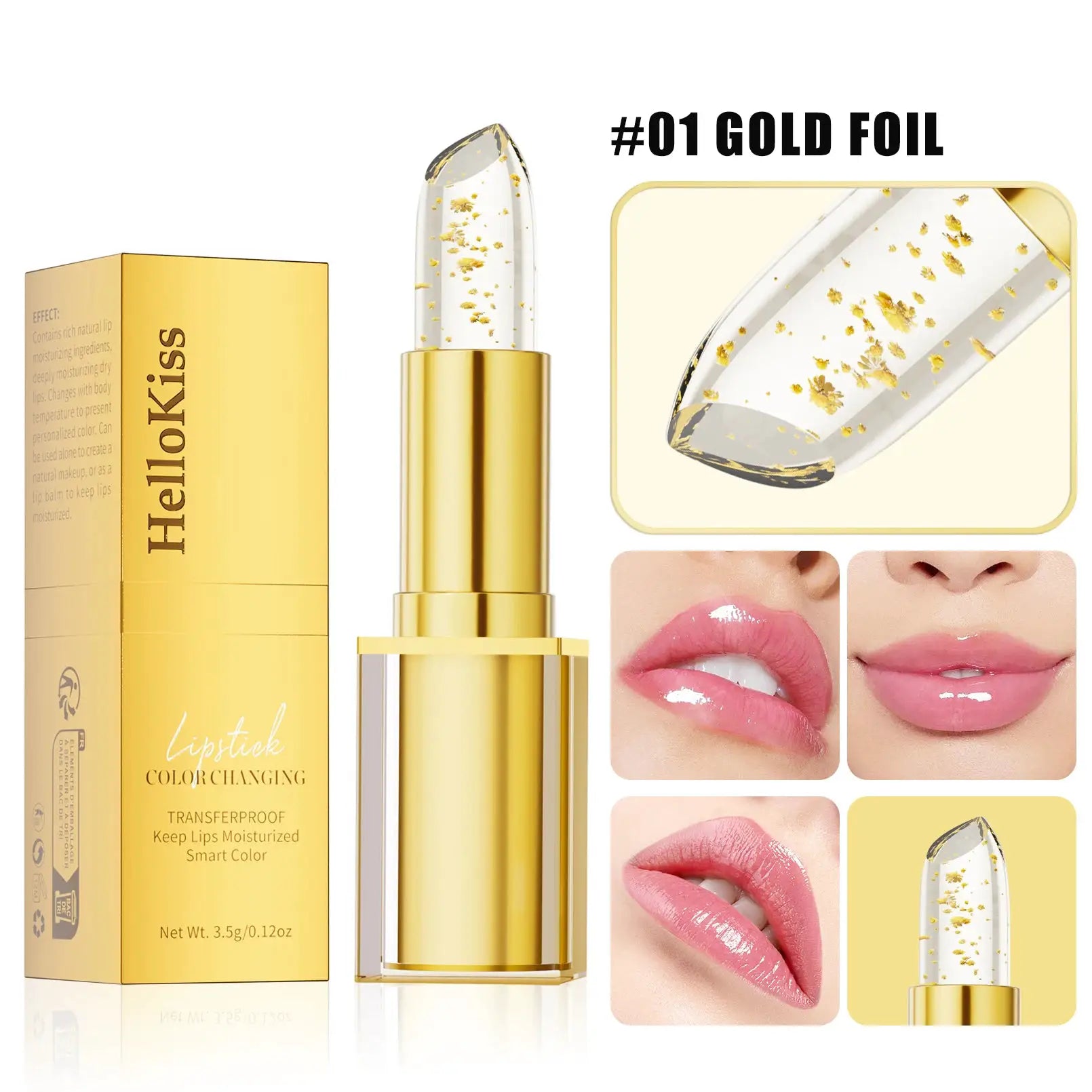 LumiLuxe Color Changing Lipstick PH Reactive Gold Crystal Lip Color With 24 Hour Moisturizing Gloss