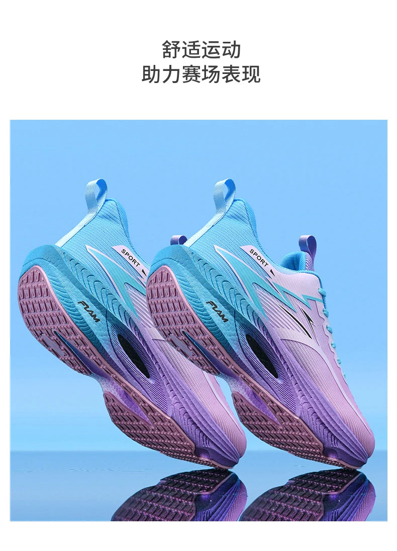 Pair of men's running shoes by Simples Market in a blue gradient, air-cushioned and breathable lightweight design