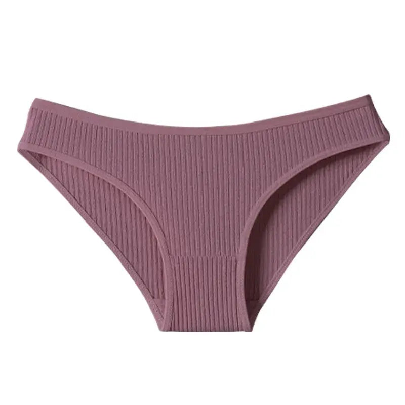 Women's ribbed cotton low-rise panty in mauve, breathable everyday underwear.