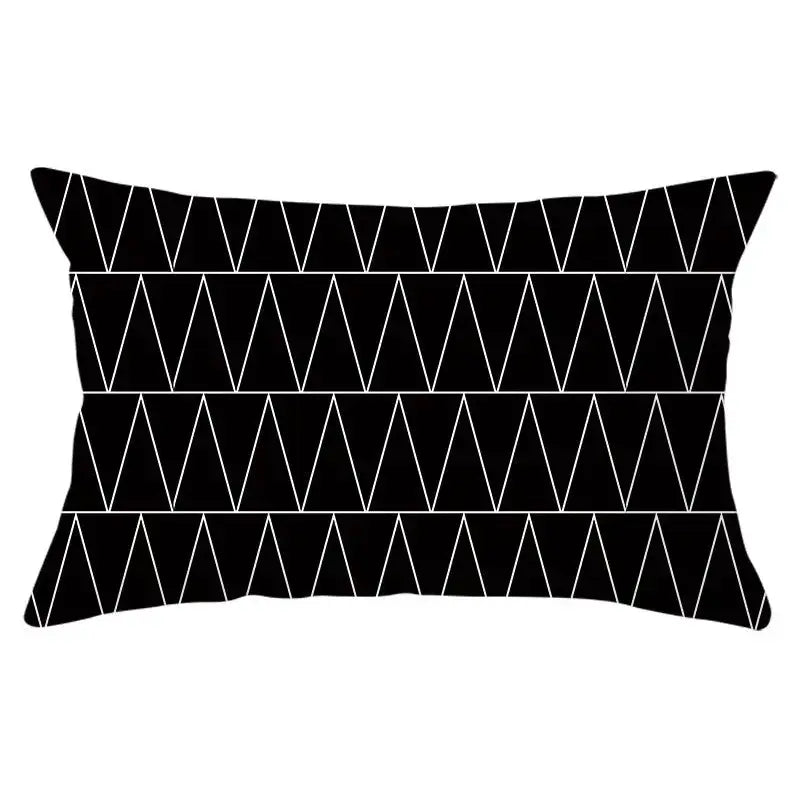 Rectangular pillowcase, 30x50 cm, black with white geometric triangles, polyester decor cushion