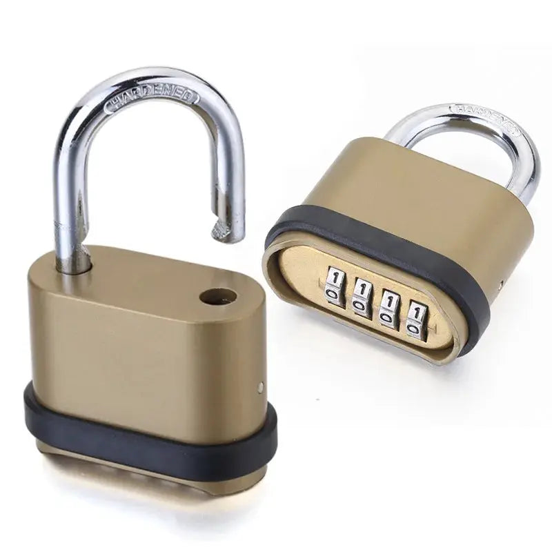 Simples Market EGFirtor 4-digit zinc alloy padlocks, gold bodies, four-number dials, silver shackles, 2-pack