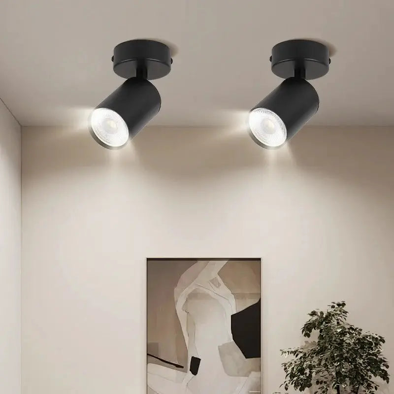 Modern GU10 LED spotlight ceiling lights, black adjustable cylinders, 2-pack mounted to the ceiling