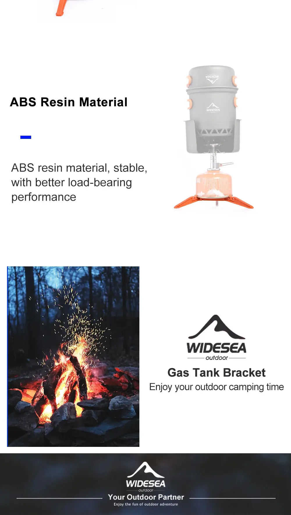 Widesea foldable gas-tank bracket for outdoor stoves; gray ABS resin material, stable tripod base