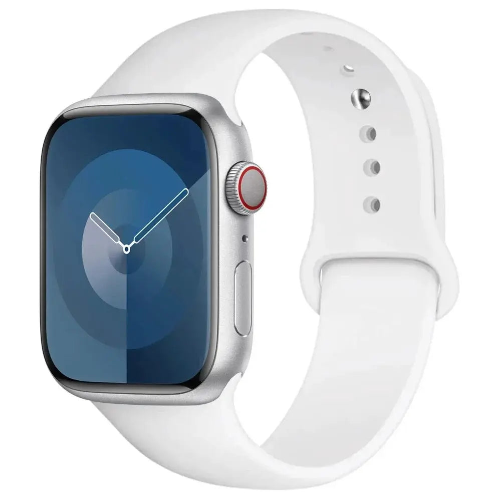 Silicone Apple Watch band, white, compatible with 38–49mm cases (Series 8/7/6/5/4/3/SE/Ultra 2/9) by Simples Market