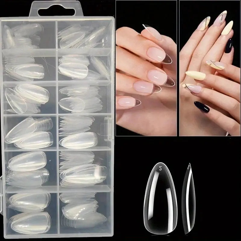 NovaNail Transparent 120 Piece Acrylic Press On Nails Set Mixed Coffin Almond Oval Square Shapes For Full Coverage