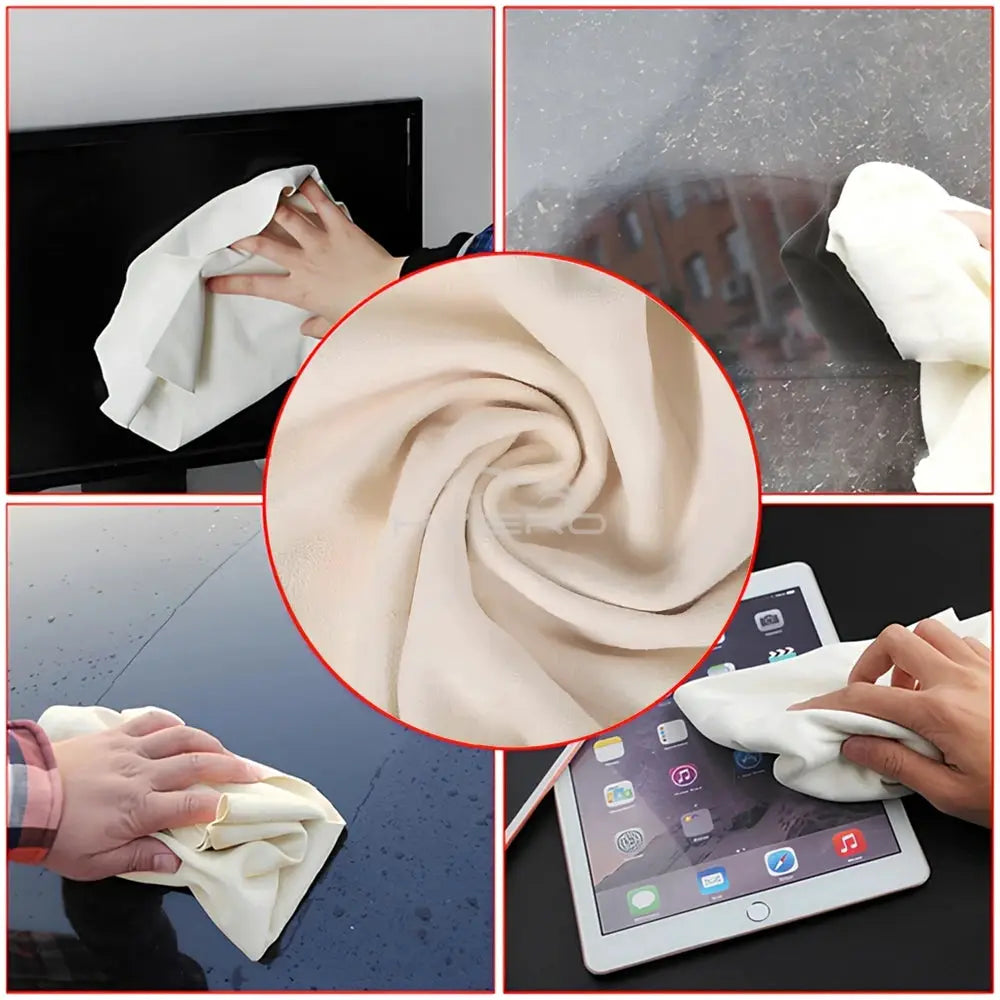 Simples Market 40x70cm beige genuine leather chamois cloth for car, auto, home care and motorcycle drying