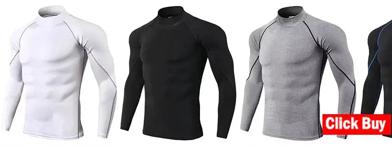 Men's long-sleeve compression tops 4-pack in white, black, gray, and black-blue