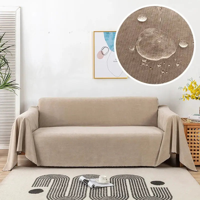 Waterproof sofa towel by Simples Market in beige; durable solid-color sofa cover for living room decor