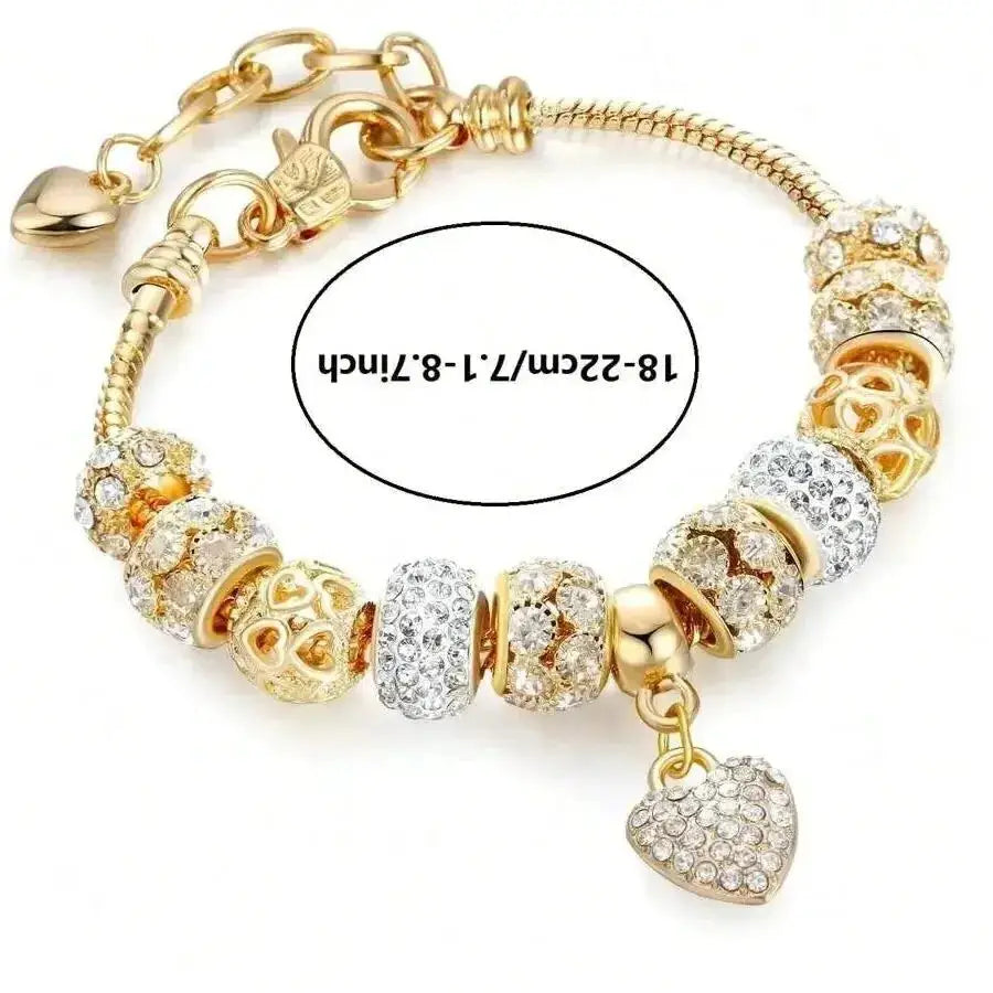 Obega Love Heart Flower Glass Pendant Charm Bracelet Pink White Crystal Stone Adjustable Bead Jewelry Silver Gold Color
