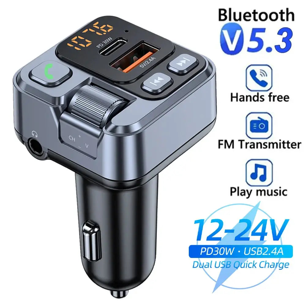 Car Bluetooth Receiver With USB U Disk Read And 20W PD Fast Charging Digital Display FM Transmitter For Cellphones