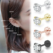 Stainless Steel Titanium Round Cubic Zirconia Stud Earrings for Women and Men with Screw Back Closure Silver