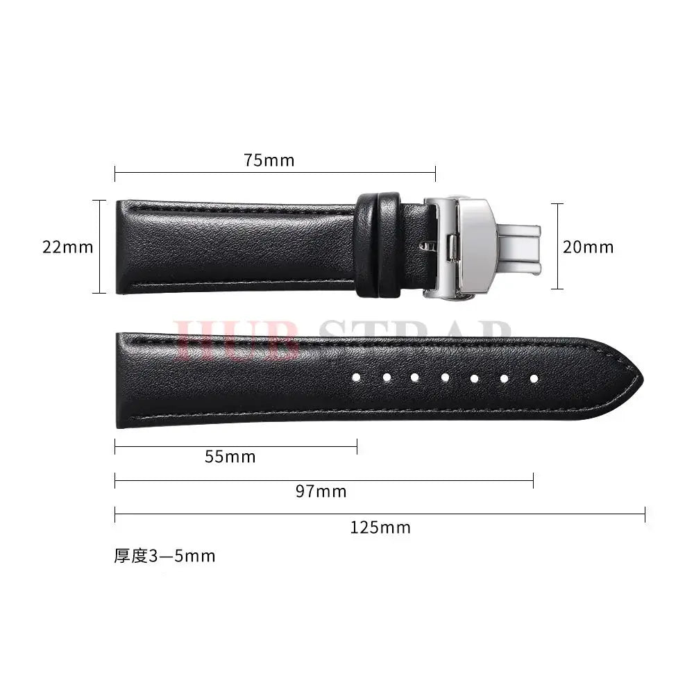 Genuine Leather Watchband 14 16 18 20 22 24mm With Automatic Butterfly Buckle For Men And Women Gift Box