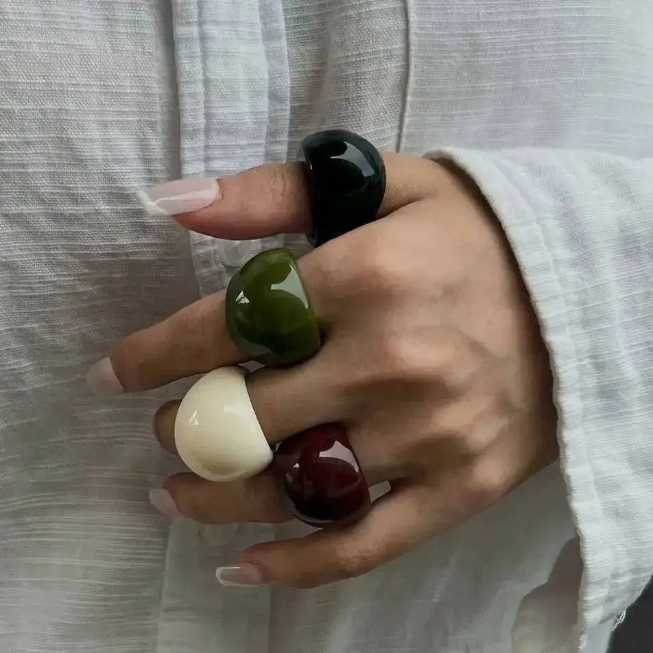 Ingemark 4 Colors Boho Kpop Resin Acrylic Irregular Finger Rings For Women 2025 Trend Vintage Knuckle Y2K Jewelry