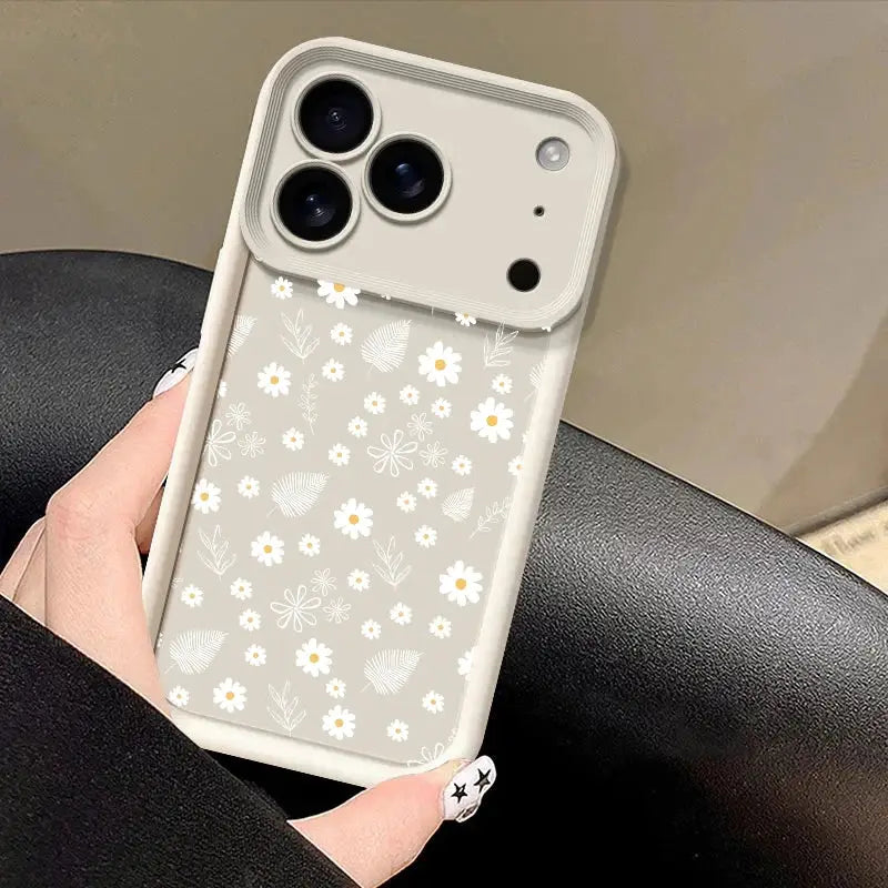 DaisyShield White Daisy Flower Silicone Case For iPhone 12 13 14 15 16 17 Full Coverage Shockproof Protection