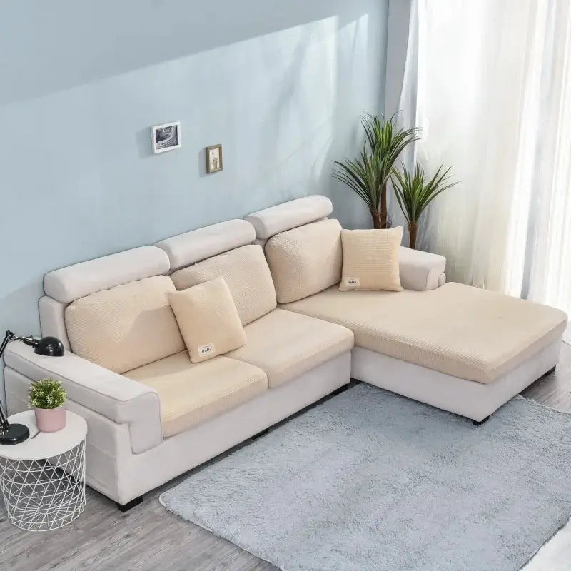 Simples Market elastic sofa cover for sectional sofa in beige; solid color, removable couch slipcover