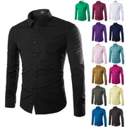 Men's long-sleeve solid color shirt by Simples Market in black, with 14 color options shown
