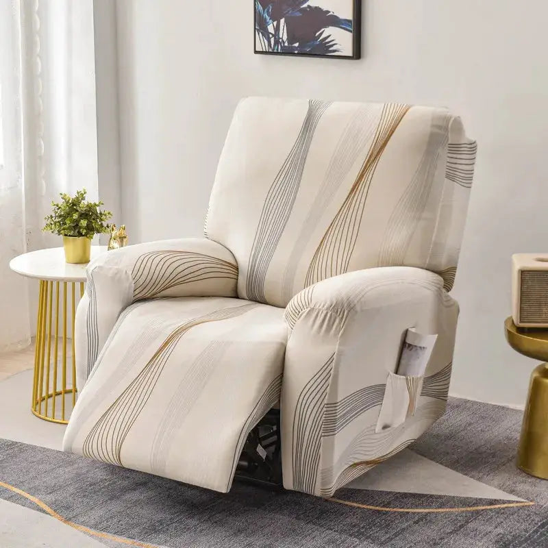 Simples Market recliner chair cover in beige striped stretch fabric for 1-seat recliner