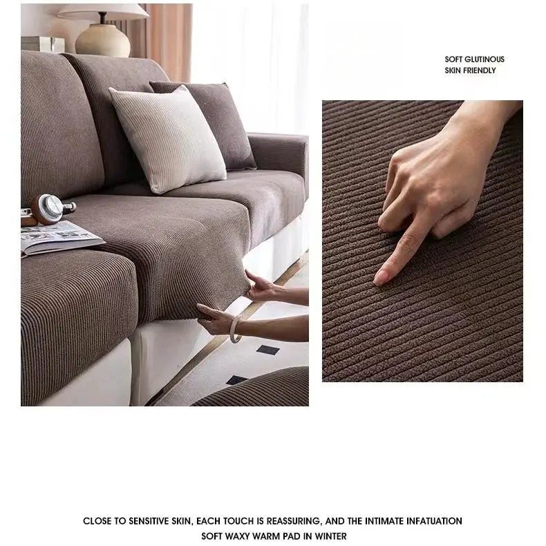 Simples Market striped jacquard sofa seat cushion cover, brown stretch fabric, removable and washable
