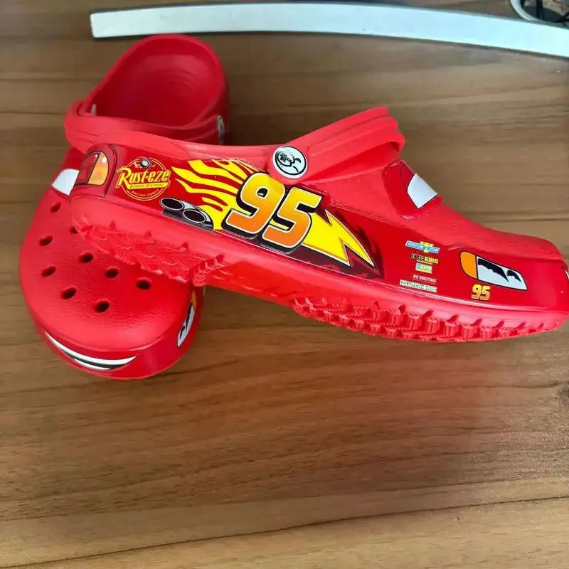2026 Mcqueen Cartoon Slippers Waterproof EVA Outdoor Sandals for Adults Breathable Holes Beach Shoes