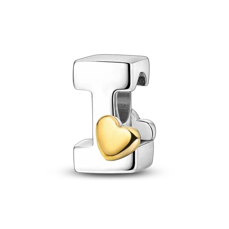 Sterling silver I-letter charm with a gold-tone heart accent for Charmhub Fit bracelet