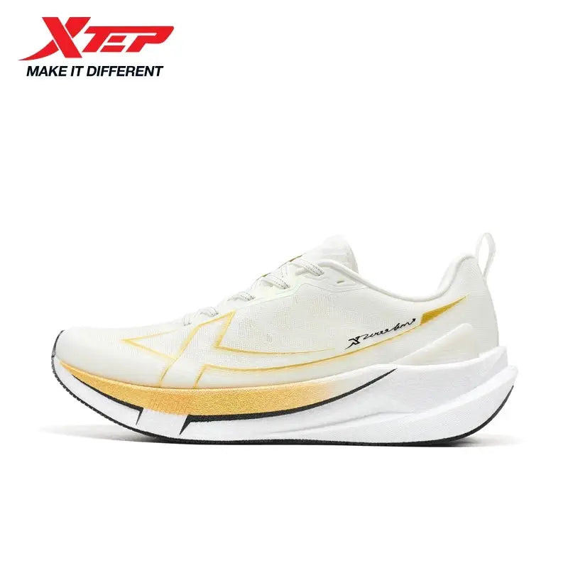 Xtep 2000km 5.0 running sneakers, white with yellow accents, cushioned durable men's shoe