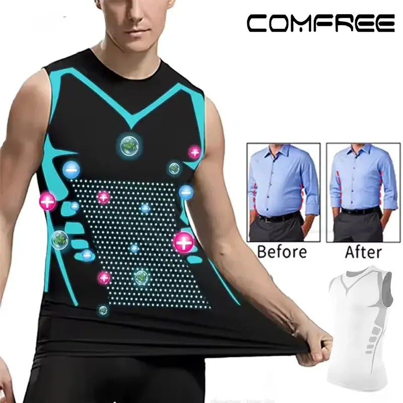 Simples Market men's shapewear vest, sleeveless compression tank in black with teal trim