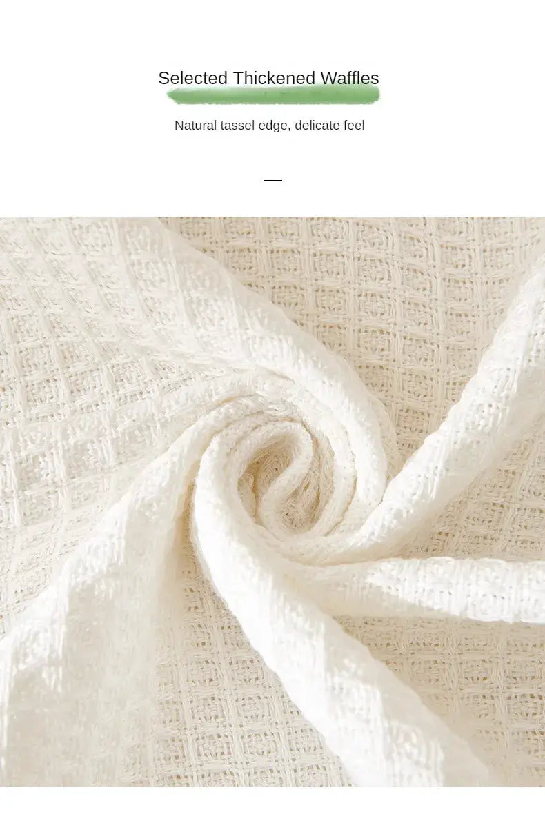 Sofa towel in cream with waffle-knit texture, full-coverage blanket by Simples Market