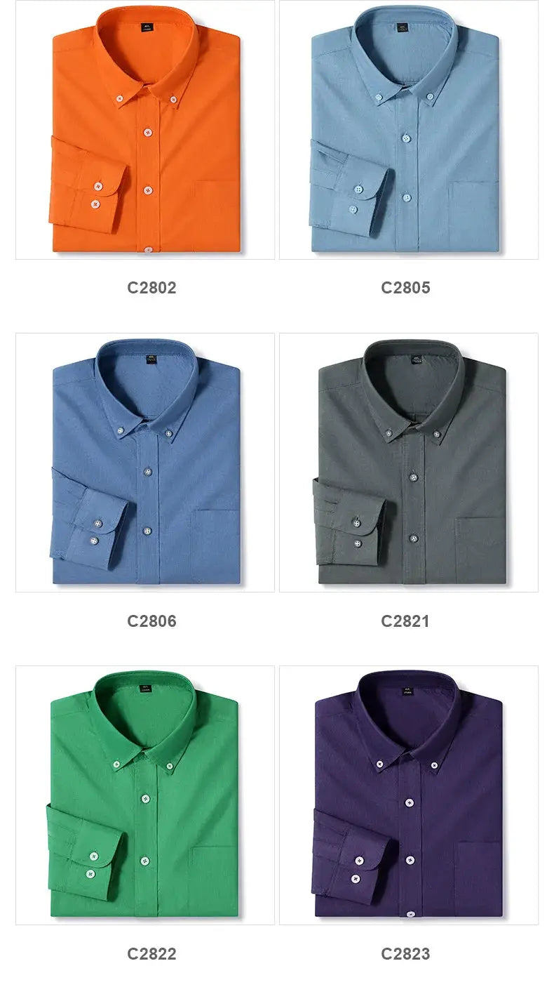 Simples Market men's classic-fit 100% cotton long-sleeve shirt with single pocket, six solid color options