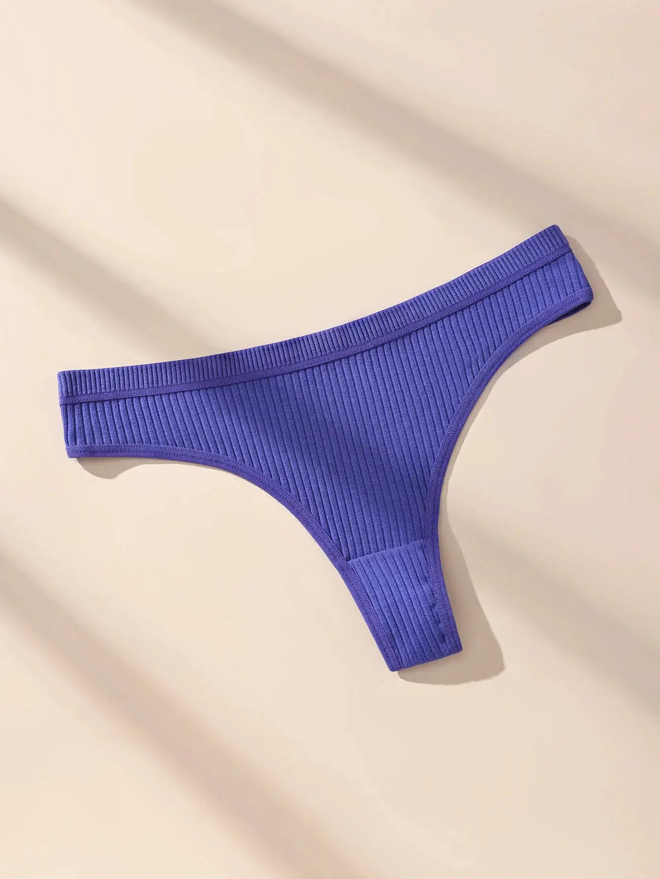 Thong underwear for women, purple ribbed cotton by Simples Market